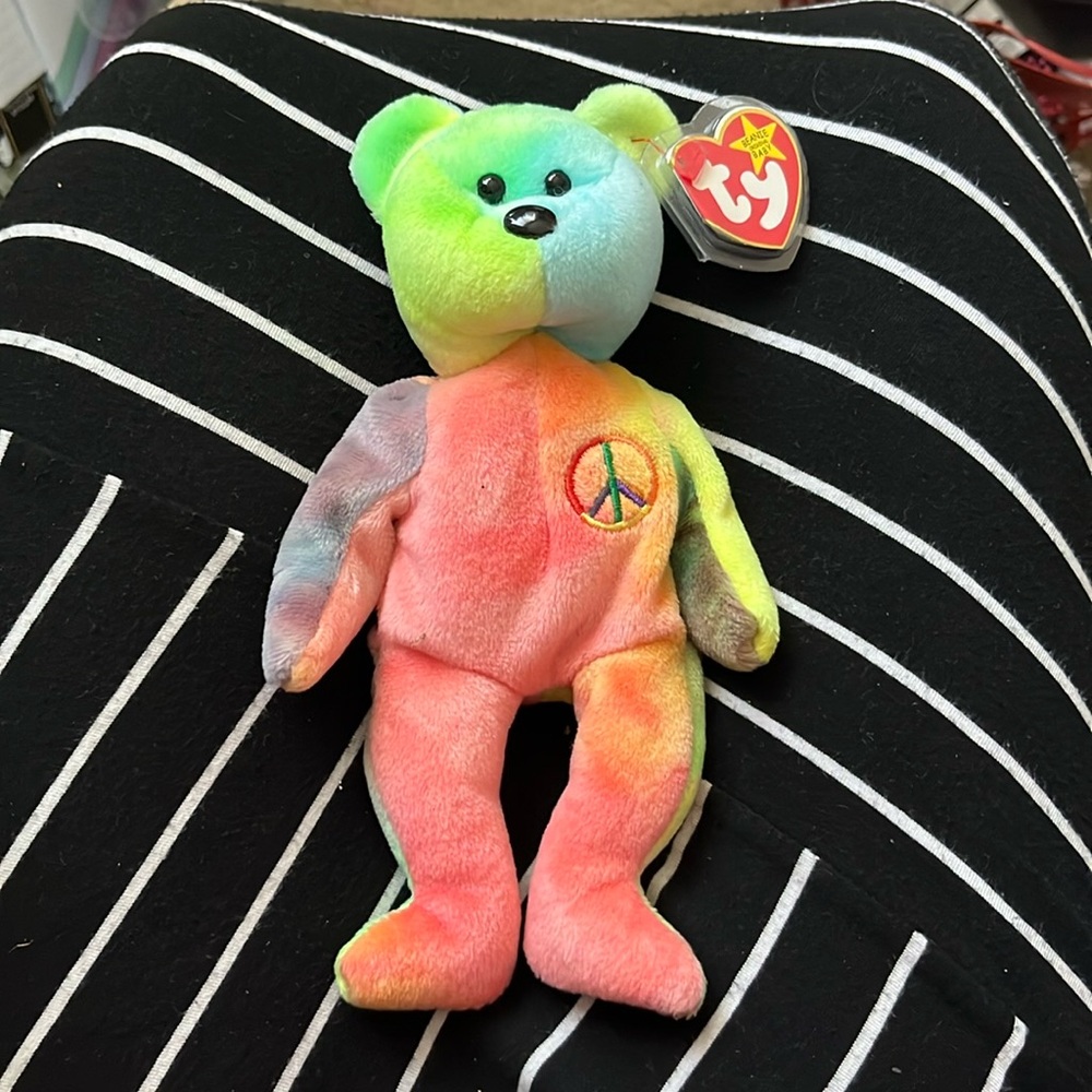 TY Beanie Buddies Peace Bear Beanie Baby 9in Tie Dye Retired 1996 Plush NEW